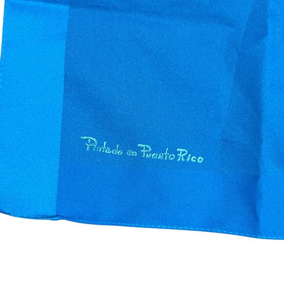 Vintage Blue Floral Polyester Scarf Hand-Painted, Made in Italy - Picture 3 of 9